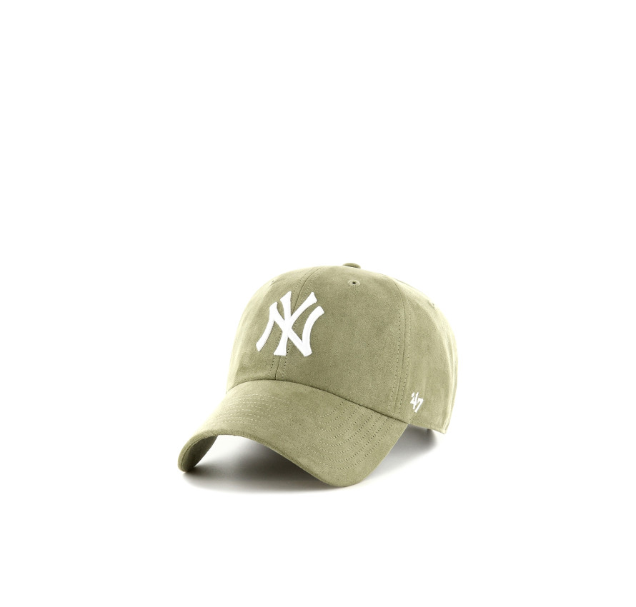 Бейсболка з м'якої замші '47 Brand New York Yankees Ballpark Sued кольору хакі з білим логотипом NY, вигляд спереду