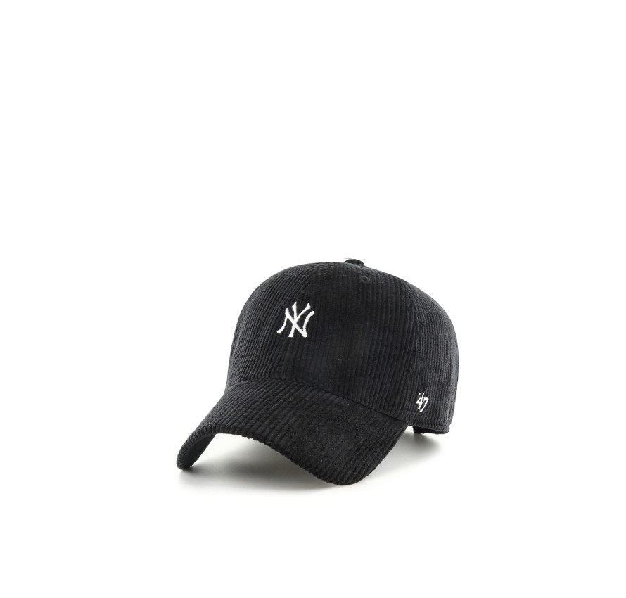 Чорна вельветова бейсболка '47 Brand New York Yankees Cord Base Run з білим логотипом NY, вигляд спереду