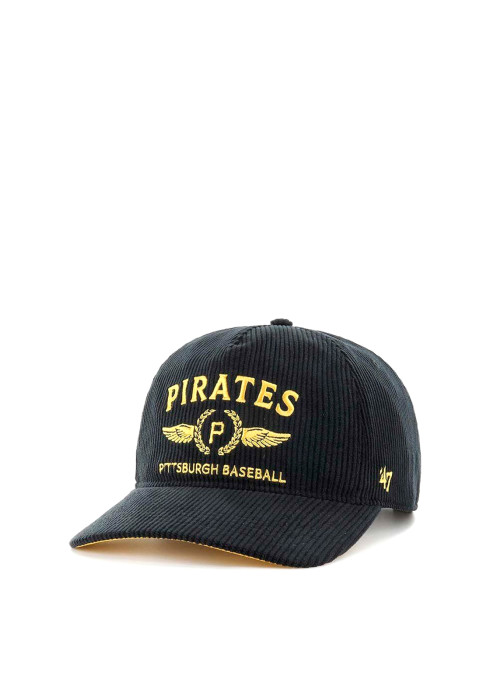 Чорна вельветова бейсболка '47 Brand Pittsburgh Pirates Sky High з жовтою вишивкою, вигляд спереду