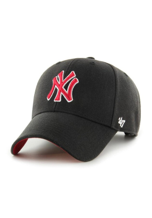 Чорна бейсболка '47 Brand NEW YORK YANKEES MVP з вишитим червоним логотипом NY та регульованою задньою застібкою