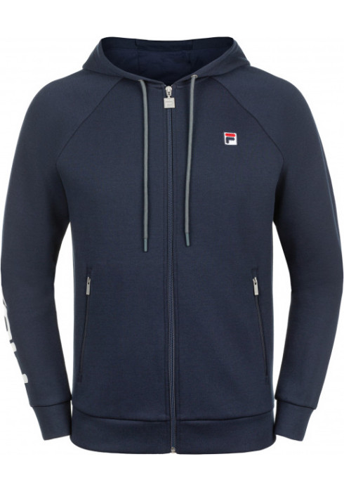 Темно-синій чоловічий джемпер худі FILA 102355FLA-Z4 з технологією Tech Fleece на блискавці спереду на білому тлі