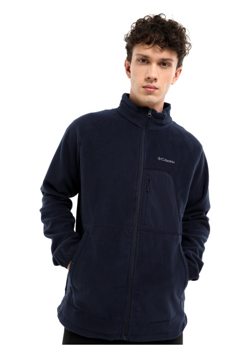 Темно-синій чоловічий мікрофлісовий джемпер Columbia Rapid Expedition Full Zip Fleece студійний вигляд під кутом спереду