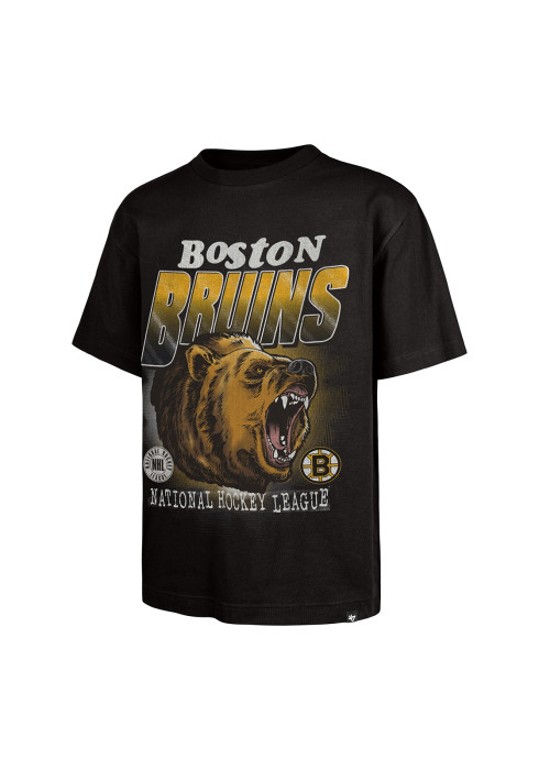 Чорна чоловіча футболка '47 Brand NHL Boston Bruins Sigma з великим принтом у вигляді ведмедя та написом NHL спереду на білому тлі