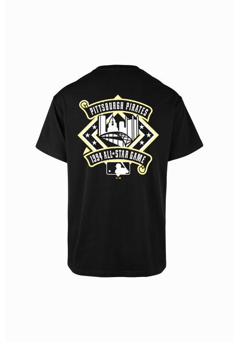 Чорна чоловіча футболка '47 Brand MLB Pittsburgh Pirates Backer з великим брендовим принтом на спині вид ззаду на білому тлі