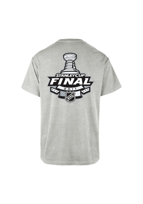 Сіра чоловіча футболка '47 Brand NHL Boston Bruins Backer з великим принтом Кубка Стенлі 2011 на спині вид ззаду на білому тлі