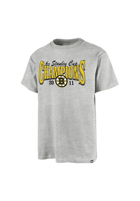 Сіра чоловіча футболка '47 Brand NHL Boston Bruins Backer з чемпіонським принтом на грудях студійний вигляд спереду на білому тлі