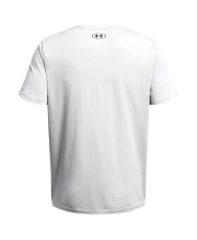 Біла чоловіча футболка Under Armour Colorblock Wordmark студійний вигляд ззаду на білому тлі