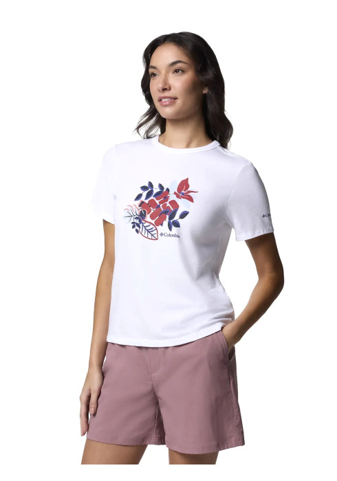 Жіноча футболка Columbia Sun Trek™ Graphic SS III білого кольору. Має графічний принт спереду, ребристий комір та технології Omni-Shade™ UPF 50 і Omni-Wick™. Магазин LikeSport. - фото 2