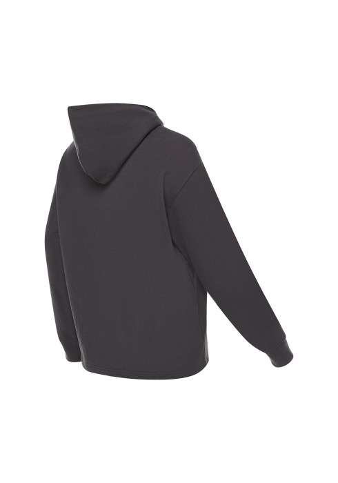 Чоловічий темно-сірий худі New Balance Athletics Linear Fleece вид під кутом ззаду на білому тлі