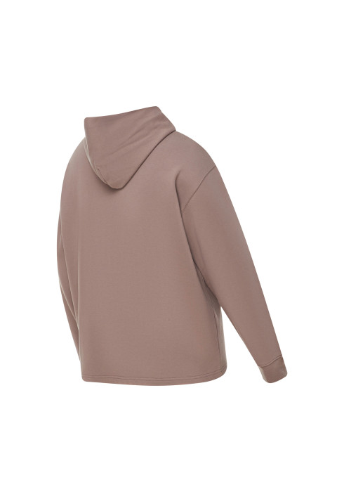 Чоловічий світло-коричневий худі New Balance Athletics Linear Fleece вид під кутом ззаду на білому тлі