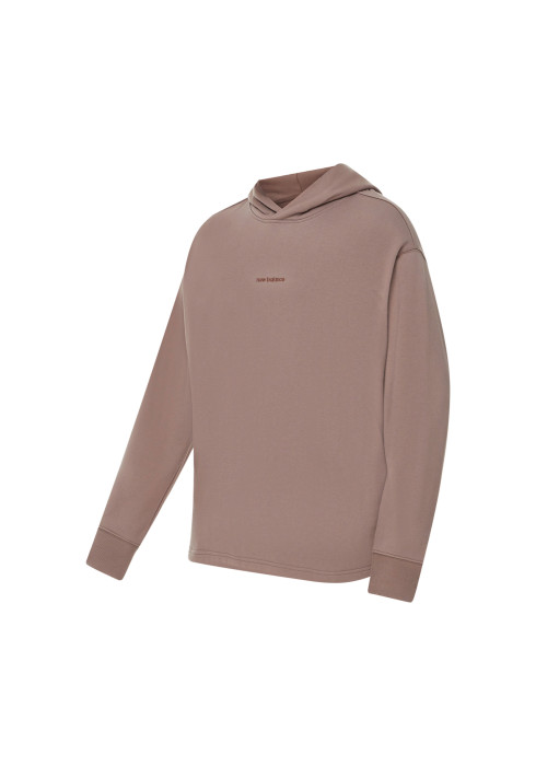 Світло-коричневий чоловічий худі New Balance Athletics Linear Fleece студійний вигляд під кутом спереду на білому тлі