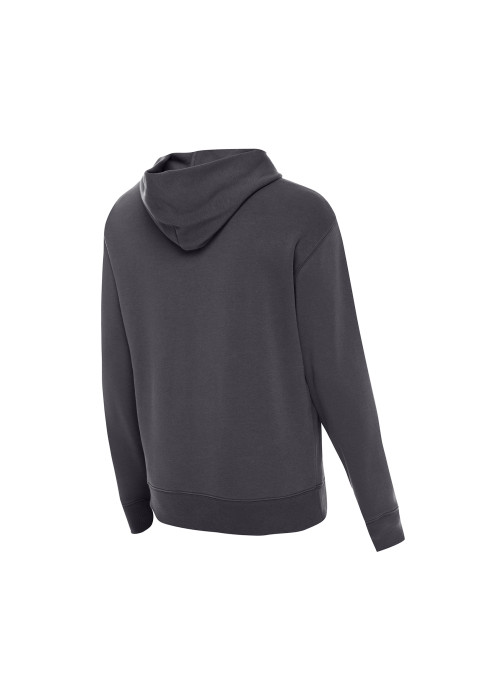 Темно-сірий чоловічий худі New Balance Essentials Varsity Fleece студійний вид ззаду під кутом на білому тлі