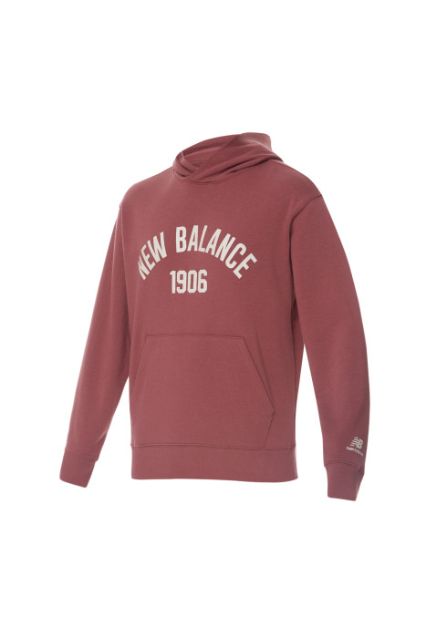 Бордовий чоловічий худі New Balance Essentials Varsity Fleece з принтом 1906 студійний вигляд під кутом спереду