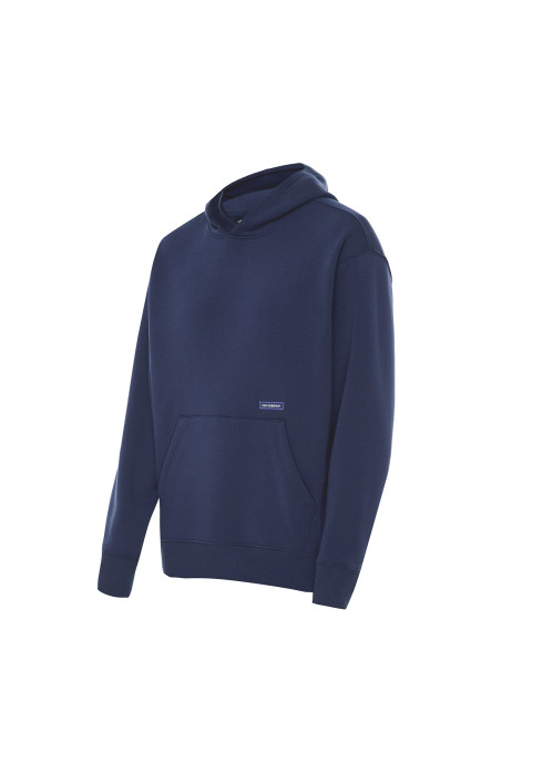 Темно-синій чоловічий теплий флісовий худі New Balance Essentials Winter студійний вигляд під кутом спереду