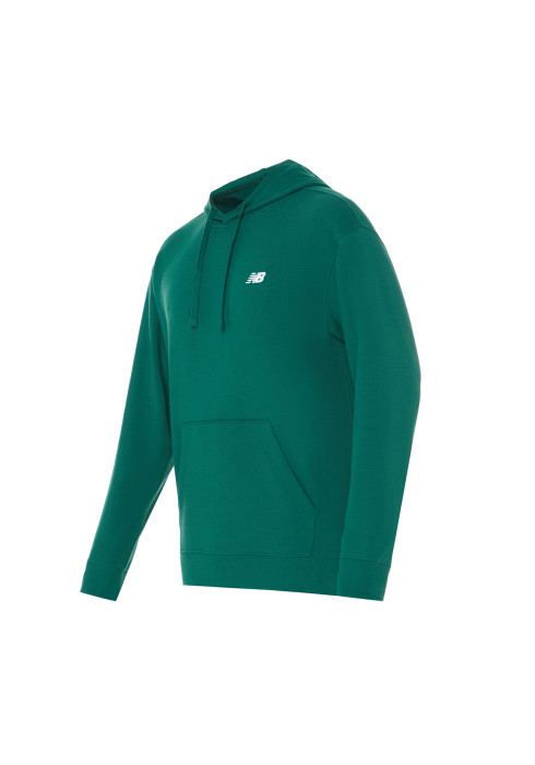 Зелений чоловічий бавовняний худі New Balance Small Logo з кишенею-кенгуру студійний вигляд під кутом спереду