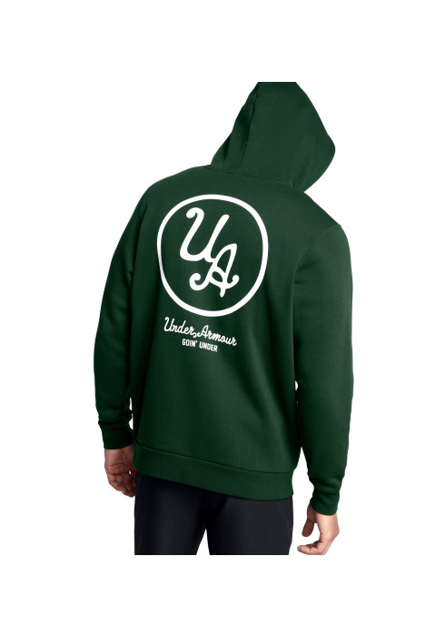 Чоловічий зелений худі Under Armour Icon Fleece з великим білим логотипом на спині вид ззаду