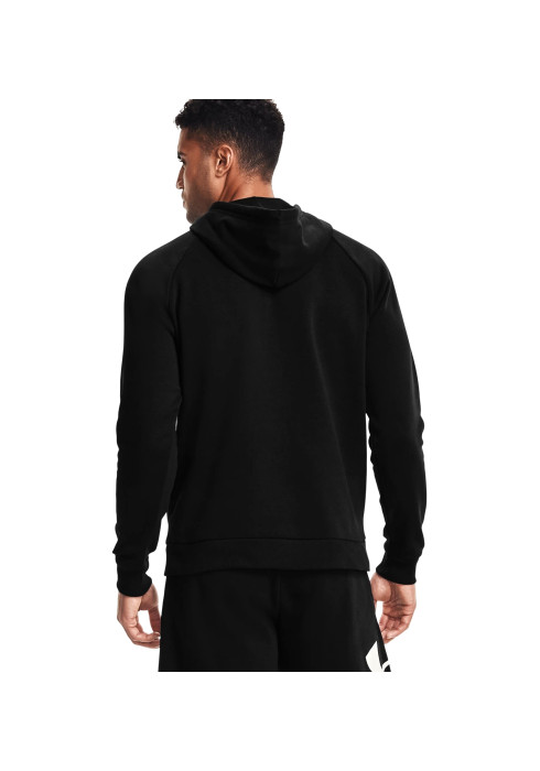Чоловік у чорному спортивному худі Under Armour UA Rival Fleece Big Logo HD вид ззаду на білому тлі