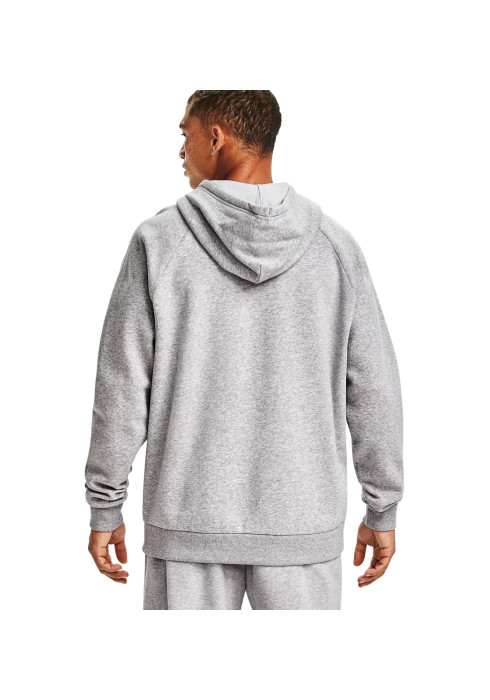 Чоловік у сірому спортивному худі Under Armour UA Rival Fleece Big Logo HD вид ззаду на білому тлі