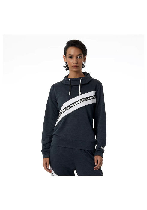 Жіноче худі New Balance Relentless Terry Layer WT21179BK, чорне, з технологією NB DRY, вільний крій, діагональний логотип.