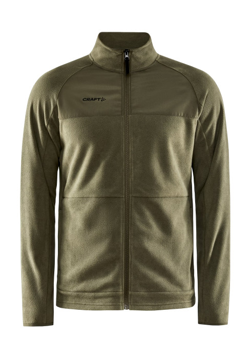 Чоловіча флісова кофта хакі Craft ADV Explore Fleece Midlayer на блискавці спереду на білому тлі