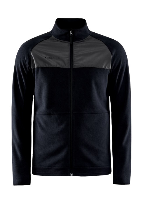Чорна чоловіча флісова кофта Craft ADV Explore Fleece Midlayer з контрастними сірими вставками на грудях спереду на білому тлі