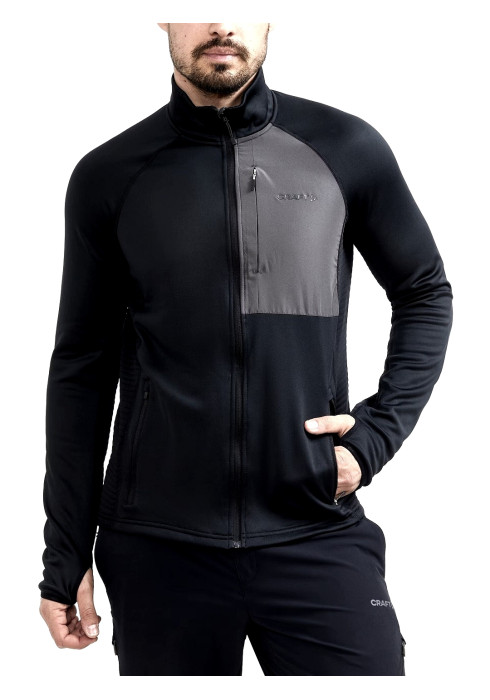 Чорна чоловіча кофта CRAFT ADV Tech Fleece Thermal Midlayer з флісу студійний вигляд спереду на білому тлі
