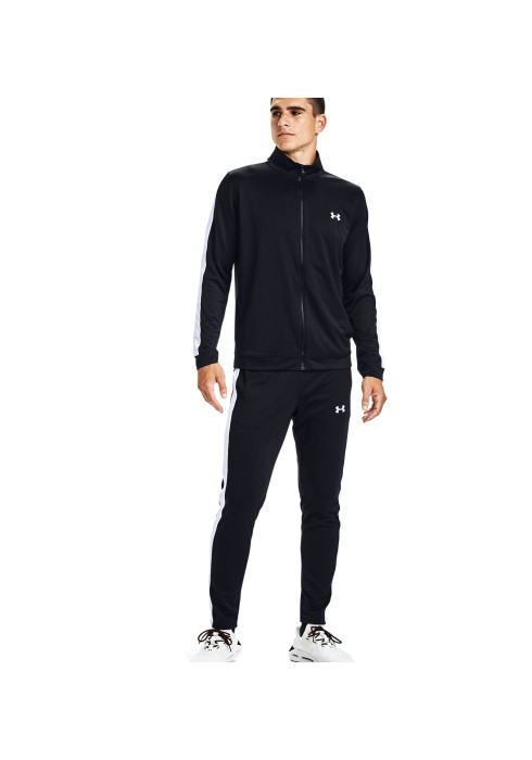 Чоловічий чорний спортивний костюм Under Armour UA Knit Track Suit з олімпійкою на блискавці та брюками на моделі