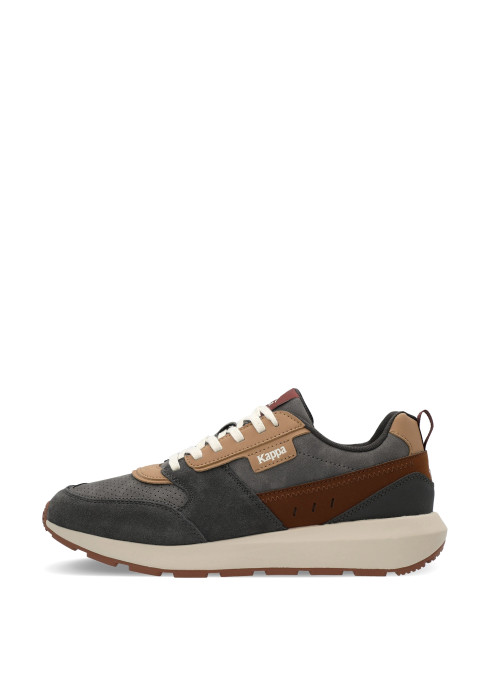 Чоловічий кросівок Kappa AUTHENTIC RUN LT у профіль у сірому кольорі з коричневими деталями та білою підошвою