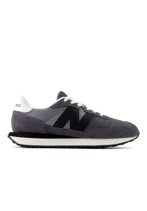 Чоловічі кросівки New Balance 237 у сірому кольорі з чорним логотипом N, вигляд збоку