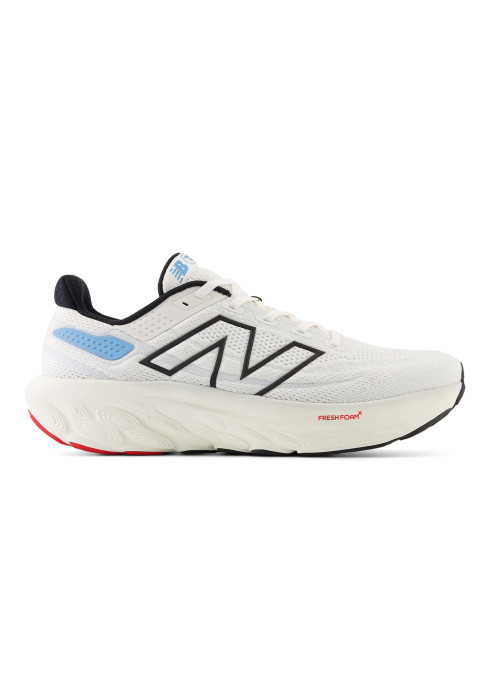 Чоловічі білі кросівки NB Fresh Foam X 1080v13 у профіль з товстою підошвою Fresh Foam X та чорним логотипом