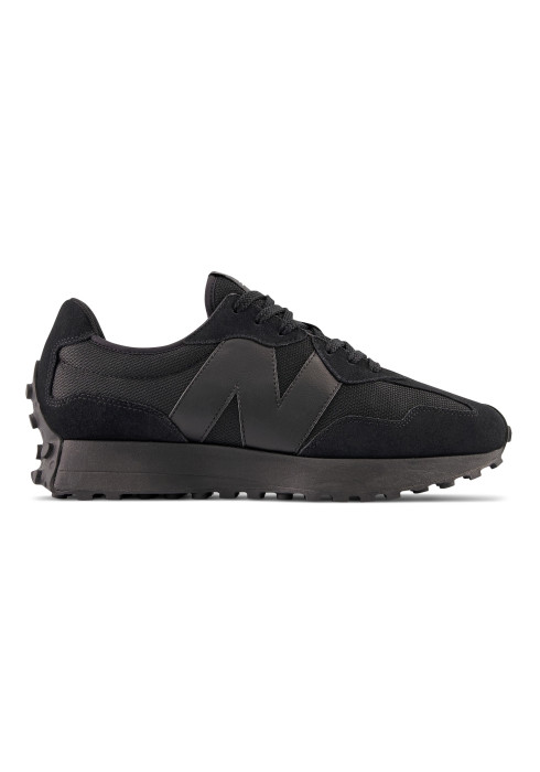 Чорні чоловічі кросівки New Balance 327, вигляд збоку з логотипом N