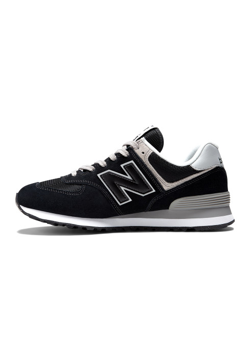 Чоловічі класичні кросівки New Balance 574 Classic GL у профіль з внутрішньої сторони з чорним верхом та білою проміжною підошвою