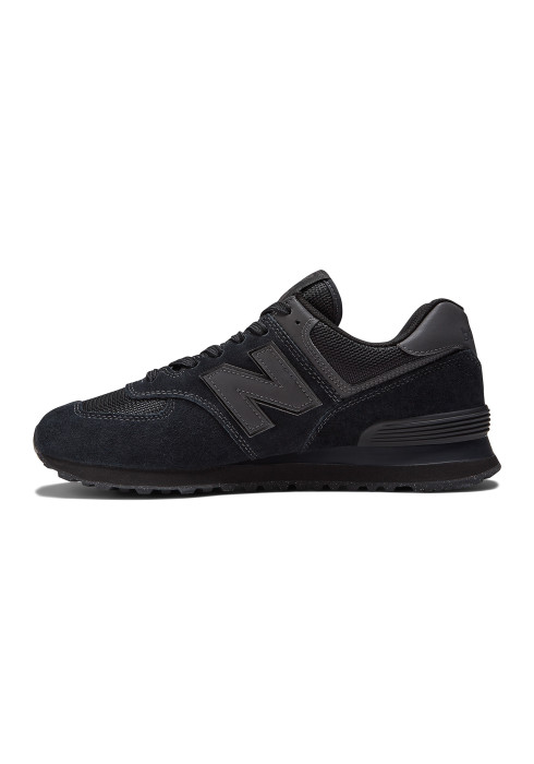 Чоловічі повністю чорні замшеві кросівки New Balance 574 Classic GL у профіль з внутрішньої сторони та амортизуючою підошвою ENCAP