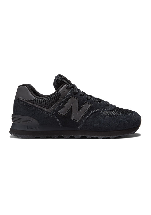 Чоловічі чорні монохромні кросівки New Balance 574 Classic GL у профіль з фірмовою буквою N та підошвою ENCAP