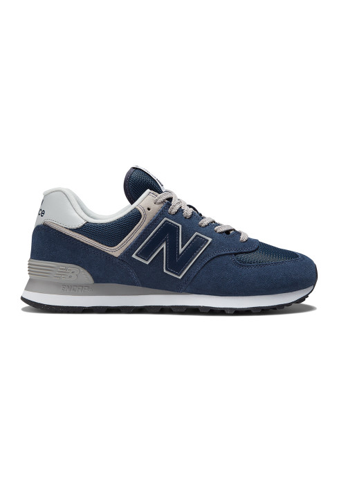 Чоловічі темно-сині замшеві кросівки New Balance 574 Classic GL у профіль з фірмовою буквою N та амортизуючою підошвою ENCAP