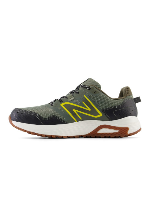 Чоловічі кросівки New Balance Т 410 у профіль оливкового кольору з чорними накладками та жовтим брендингом