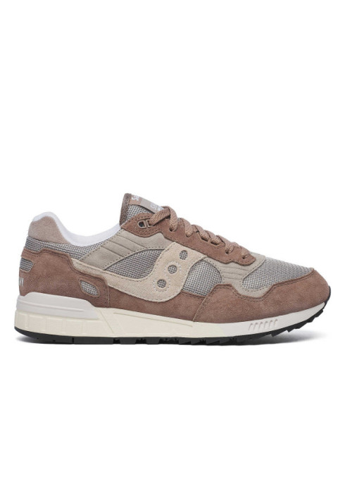 Чоловічі коричневі кросівки Saucony Shadow 5000 у профіль із білою хвилею, комбінованим верхом з сітки та замші