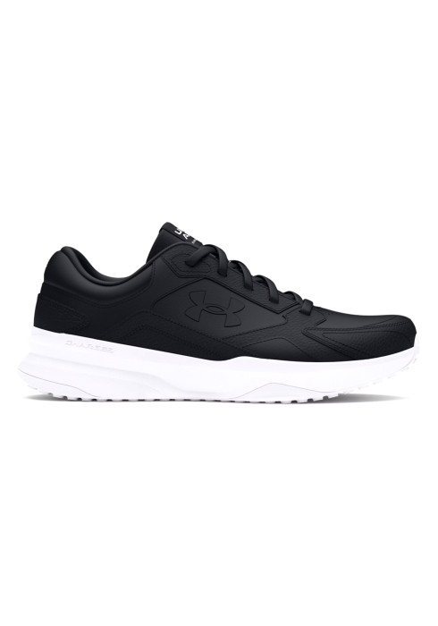 Чоловічі чорні шкіряні кросівки Under Armour UA Edge Leather у профіль із логотипом та білою підошвою