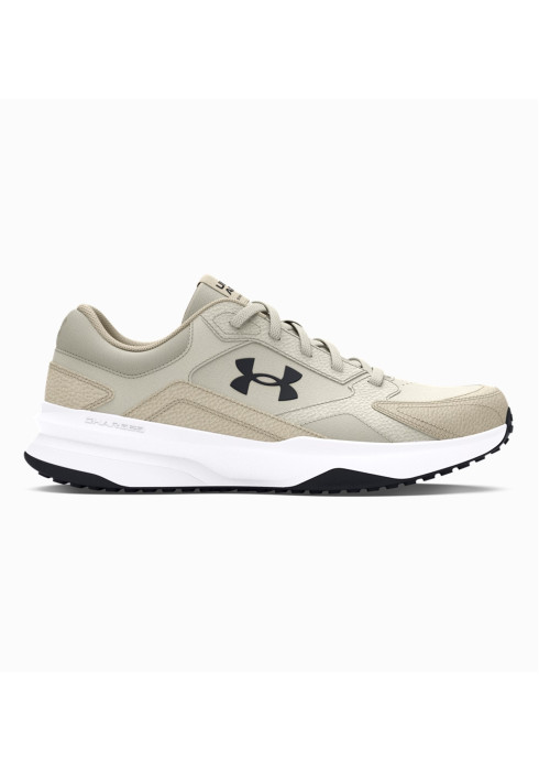 Чоловічі бежеві шкіряні кросівки Under Armour UA Edge Leather у профіль з логотипом та білою підошвою