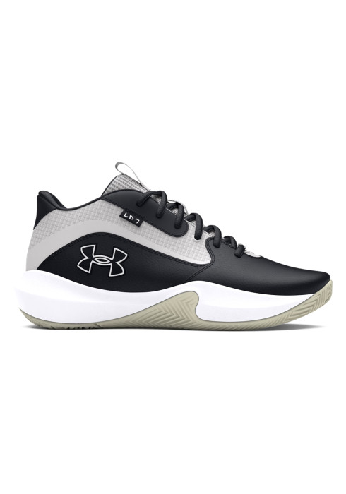 Чоловічі чорно-білі кросівки Under Armour UA Lockdown 7 у профіль з білим логотипом та амортизуючою підошвою