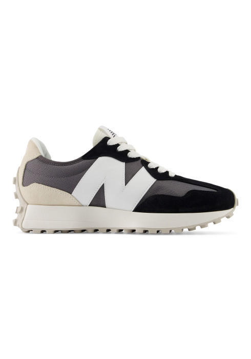 Унісекс кросівки New Balance 327 у профіль з білим логотипом N, чорним замшевим носком та світлою проміжною підошвою