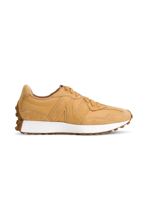 Унісекс кросівки New Balance 327 у профіль з бічною пшеничною вставкою, білою проміжною підошвою та ребристим протектором