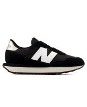 Жіночі чорні кросівки New Balance NB 237 у профіль з білим логотипом N, світлою підошвою та сріблястою п'ятою