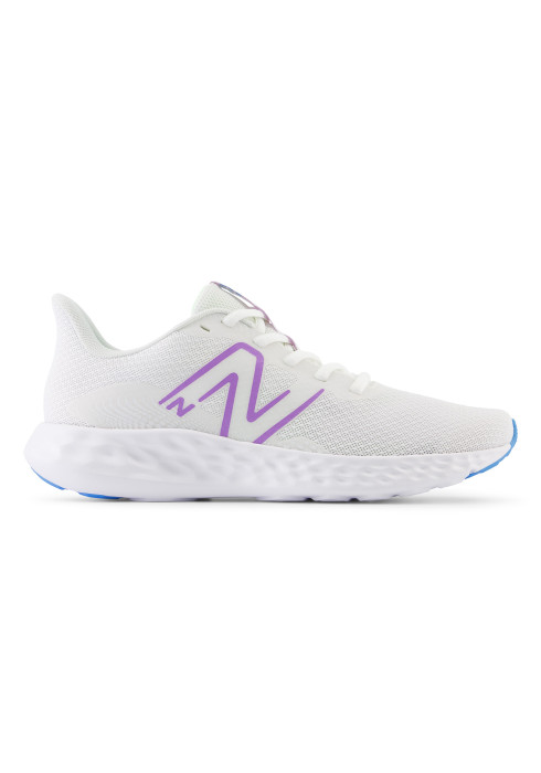 Жіночі білі кросівки New Balance 411 V3 у профіль з бузковим логотипом та амортизуючою підошвою