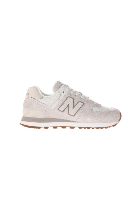 Жіночі світлі кросівки New Balance 574 у профіль із ворсистої замші з фірмовим логотипом N та підошвою ENCAP