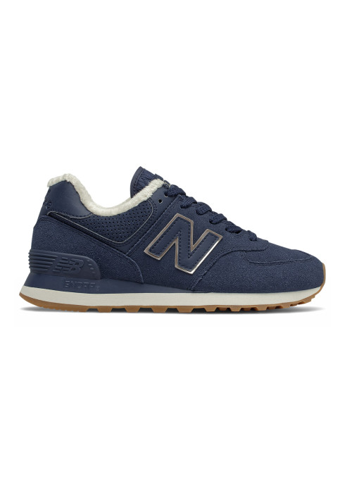 Жіночі сині кросівки New Balance WL574LX2 Ultra у профіль із замші з білою підошвою та хутром