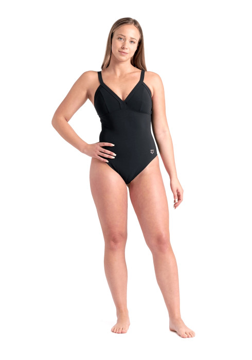 Жіночий чорний купальник Arena W Lara Soft Curve Back C арт. 008120-550 на моделі у повний зріст спереду