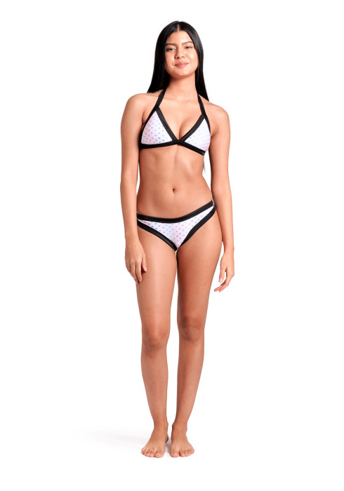 Жіноче бікіні Arena W Rainbow Monogram Bikini Triang на моделі у повний зріст на білому тлі