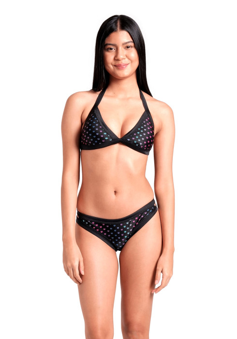 Жіноче чорне бікіні Arena W Rainbow Monogram Bikini Triang на моделі спереду у повний зріст