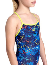 Синій дитячий купальник Arena Daly Swimsuit з кольоровим логотипом та відкритою спинкою - фото 3